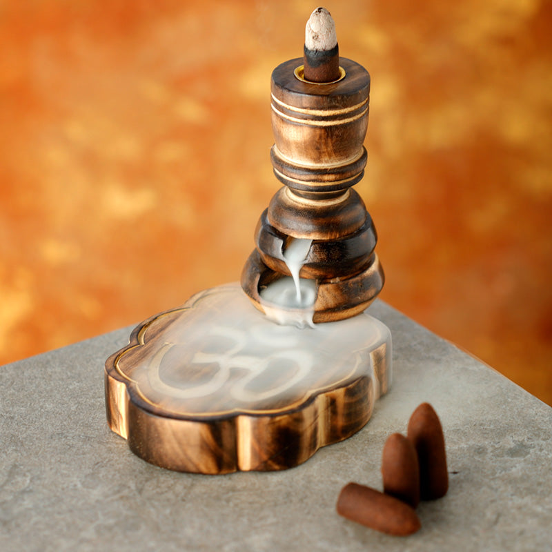 Elegant backflow incense burner made of mango wood