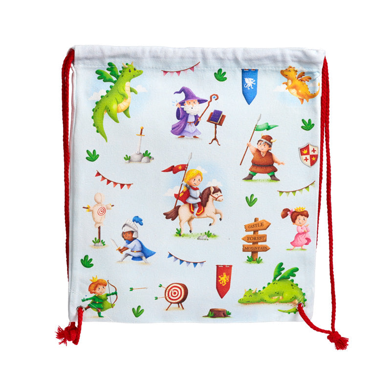 Knights & Dragons Drawstring Canvas Bag design detail