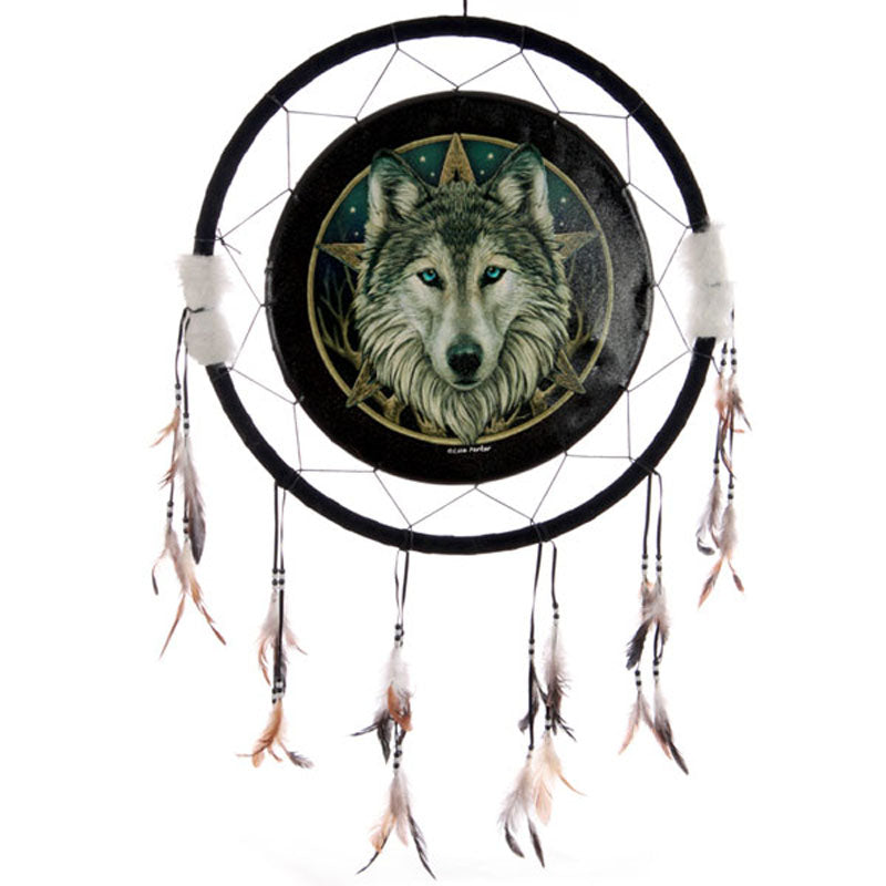 Large Dreamcatcher with Wild One Wolf design by Lisa Parker