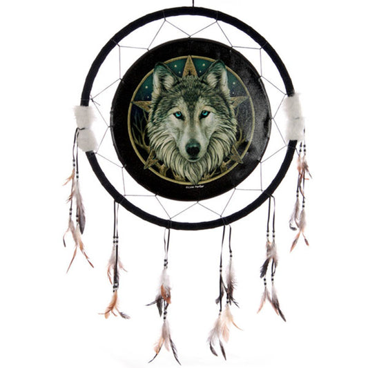 Large Dreamcatcher with Wild One Wolf design by Lisa Parker