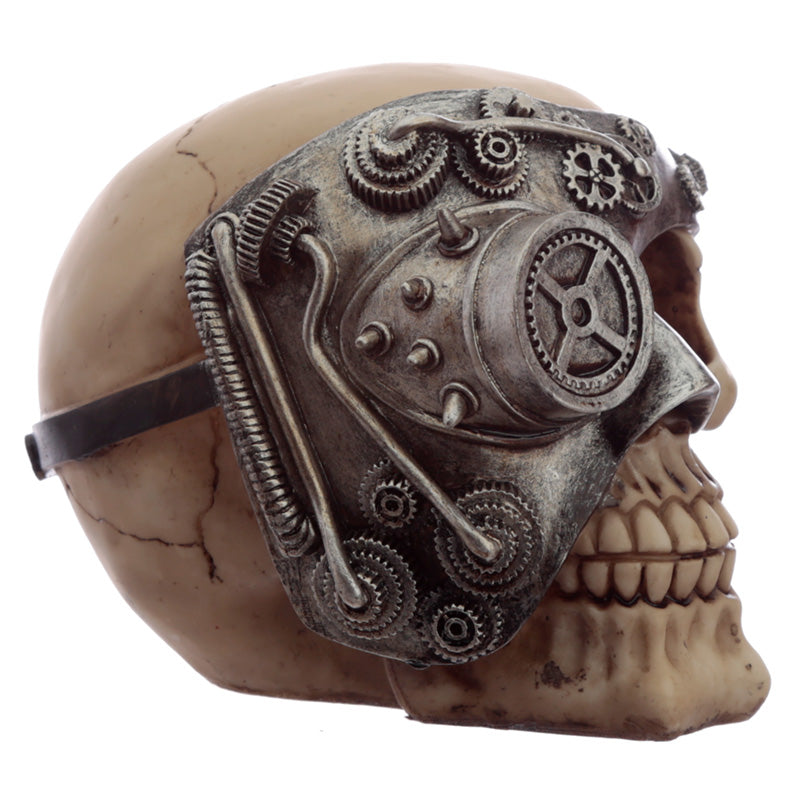 Fantasy Steampunk Skull Ornament on display