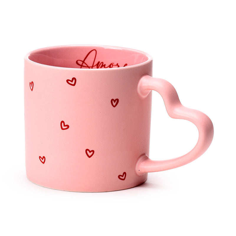 Amore Heart Shaped Handle Mug in a cozy kitchen setting