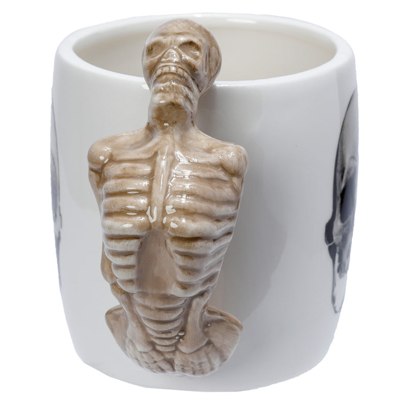 Gothic ceramic mug with skeleton design