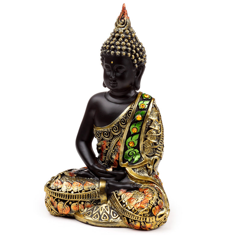 Intricate details of Black & Orange Gold Thai Buddha
