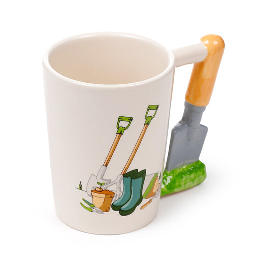 Garden Trowel Shaped Handle Ceramic Mug - Front View