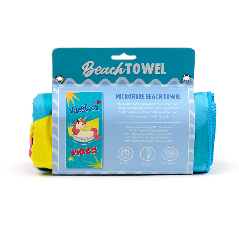 Magical unicorn design on a microfibre beach towel