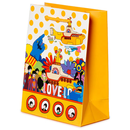 Close-up of The Beatles Yellow Submarine LOVE gift bag