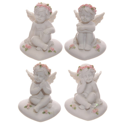 Collectable Cherub Sitting on Heart with Pink Roses - Front View